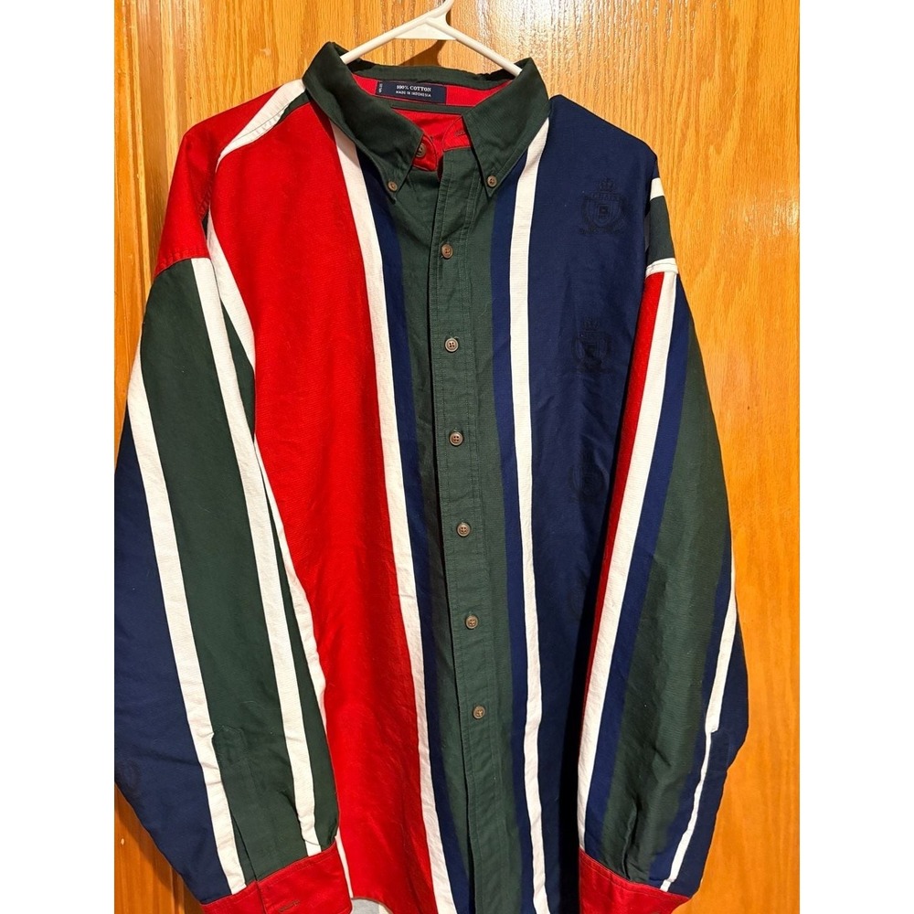 Vintage 90s Chaps Ralph Lauren Colorblock Crest Logo Striped Button Down Shirt